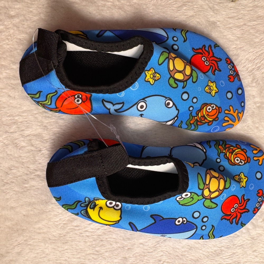 Bigib Kids Water Shoes Aqua Socks Ocean Sea Animals Blue Approx 7" New
